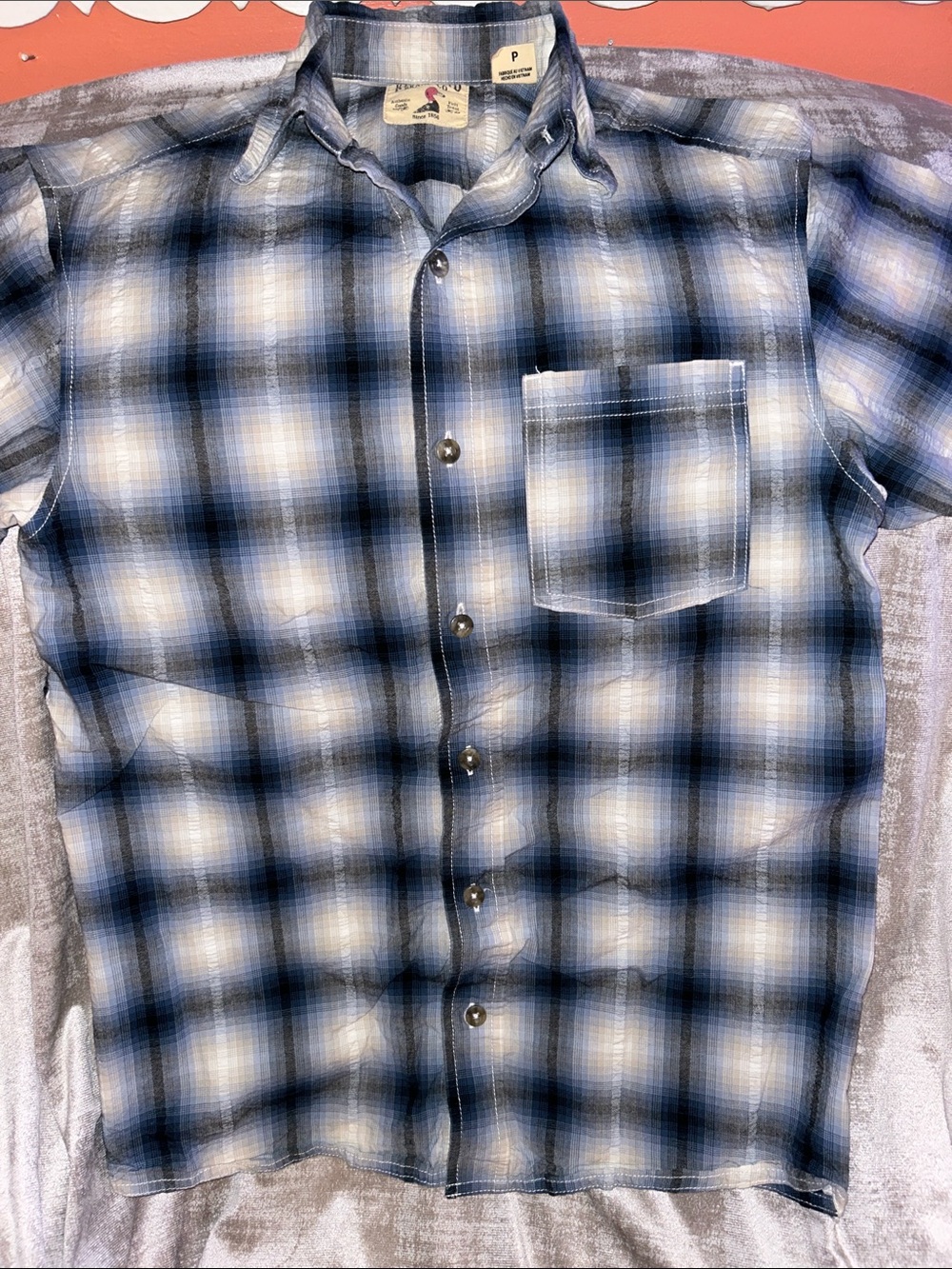 RedHead Blue Plaid Short Sleeve Button-Down Shirt
